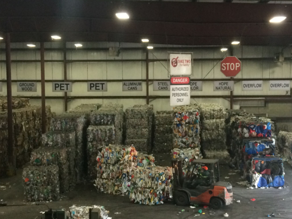 Recycling being sorted at Sonoco Recycling in Raleigh NC. 
