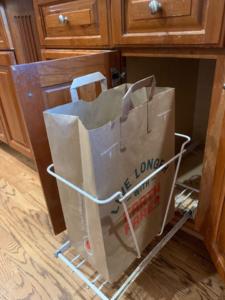 Paper grocery bag set up.