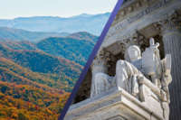 Split Image with NC Mountains on one side and Supreme Court building on the other