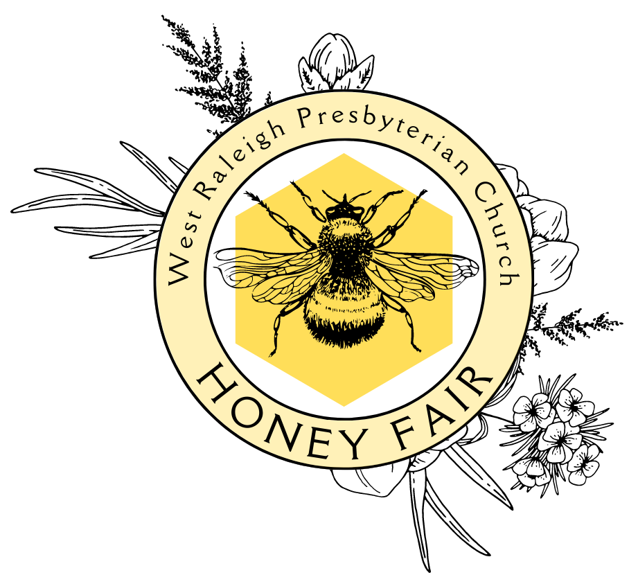 Honey Fair- picture of a bee with West Raleigh Presbyterian Church