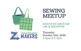 Sewing Meetup announcement with 2 cartoon bags