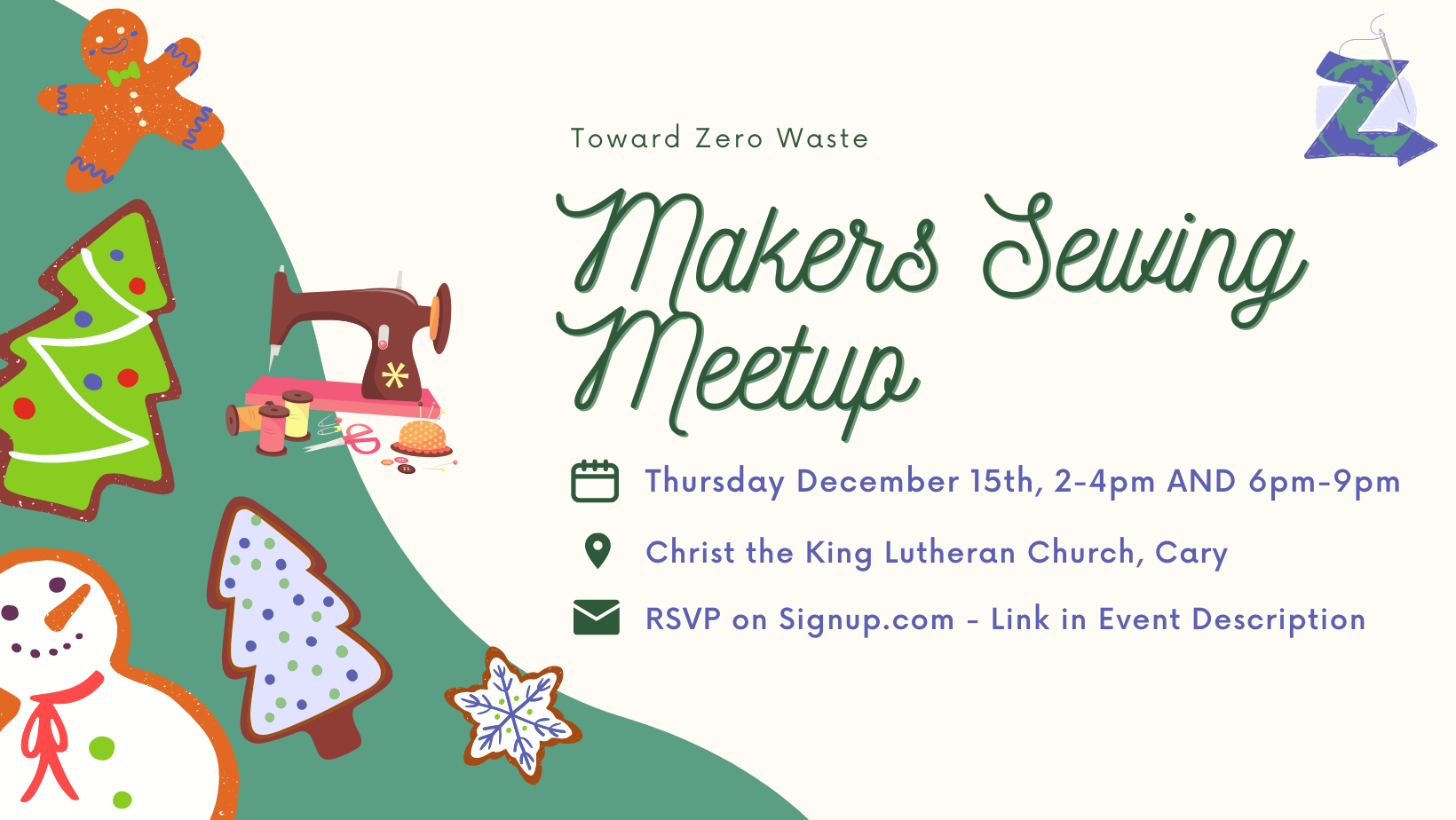 Makers Sewing Meetup ad with time and date