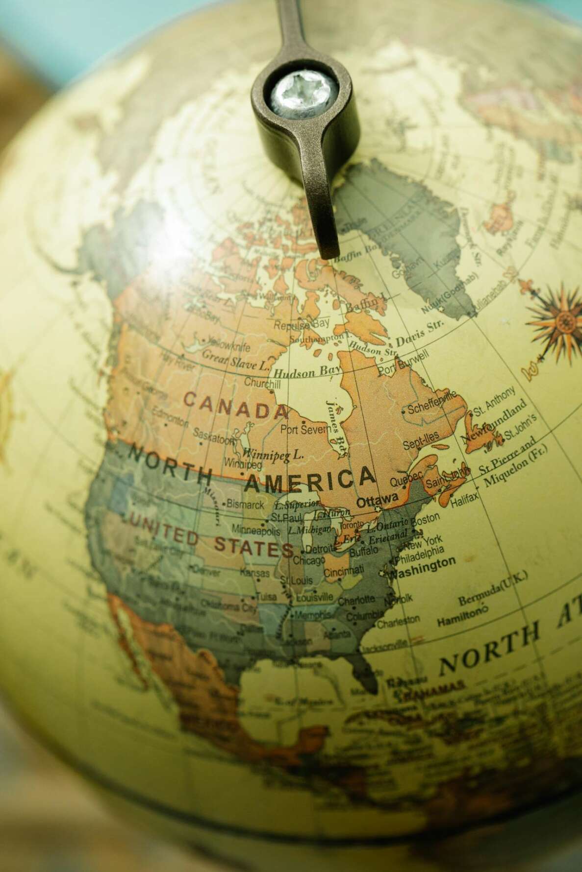 Globe turned to show the North American continent from above