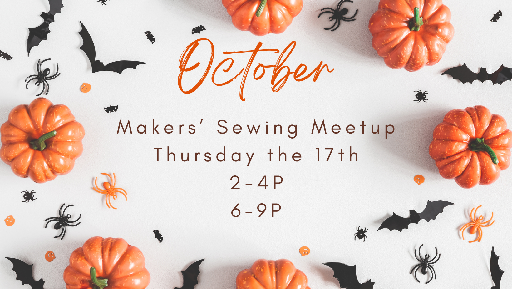 Picture of pumpkins and bats with the October meetup details